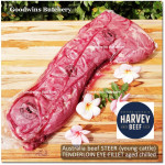 Beef Eye Fillet Mignon Has Dalam Tenderloin AGED BY GOODWINS 3-4 weeks STEER (young cattle) Australia HARVEY frozen 1/3 WELLINGTON cuts (price/pc 1kg)